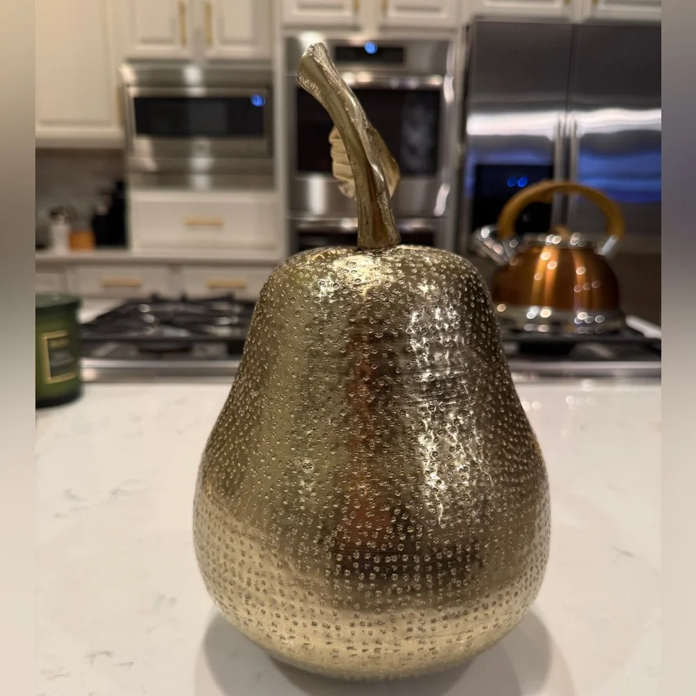 Gold Resin Decorative Tabletop Pear Sculpture Tall Pear Figurine Approx. 11” - Picture 6 of 9